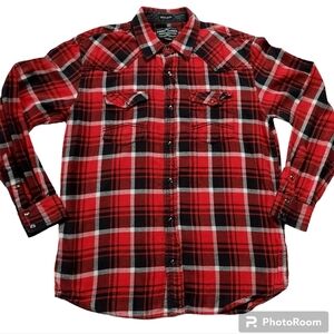 Cody James Flannel Red Plaid Pearl Snap Button Western Men's Size Large
